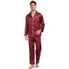 North Bund Pigiama da Uomo Raso Maniche Lunga Pantaloni Due Pezzi Camicia da Notte Caldo Lounge Set Morbido Seta Sleepwear Aperto Davanti Casa Loungewear con Tasche Borgogna L