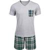 Winovia Pigiama corto da uomo, 100% cotone, a maniche corte, con pantaloni a quadri, grigio., S