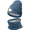 ATNKE LED Cappello con Luce e Sciarpe Abito, USB Ricaricabile 4 LED Luce Cappello da Corsa Invernale Calda Pile Foderato Scalda Collo e Berretto Lavorato Maglia Regali per Uomo e Donna/Shadow Blue