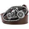 VOIV Cintura da uomo in pelle, stile motociclista, con teschio, pesante, in stile cruiser, con fiamma, in metallo, 130