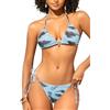 SHEKINI Costume da bagno da donna brasiliano, 2 pezzi, bikini con spalline a triangolo, set con coulisse e tanga, blu-marrone, L