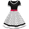 AXOE Donna Vestito Anni 50 Rockabilly Scollo a Cuore con Cintura Regolabile Abito da Cerimonia per Feste e Occasioni Speciali Bianco e Pois Nero, Taglia 50, XXL