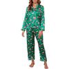 GAESHOW Pigiama Donna Estivo, Pigiama Donna Estivo in Raso con Bottoni, Pigiami Due Pezzi a Maniche Lunghe e Pantaloni Lunghi Morbido Comodo Set Pigiama S-XXL