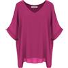 Van Der Rich ® - Camicetta Ampia di Chiffon Scollo a V Foderato all'Interno - Dnna (Fucsia, M-L)