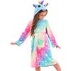 Ceruwum Accappatoio Unicorno per Bambina Morbidi Vestaglie in Pile con Cappuccio per Ragazze (Rosa/Blu, 3-4 anni)