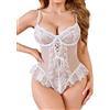EVELIFE Body da donna in pizzo con ferretto un pezzo orsacchiotto sexy mini volant babydoll biancheria da notte lingerie taglie forti S-XXL, bianco, XL