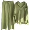 ticticlily Donna Lino Set Estivo Tuta Completo Due Pezzi Camicie e Pantalone a Vita Alta Tailleur Completa Casuale Elegante Tute Taglie Forti A Giallo Verde 3XL