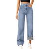 Generico Jeans Felpati Donna Invernali, Pantaloni Jeans a Gamba Larga, Foderati in Flanella Calda per Inverno,Pantaloni Vita Alta e Comoda con Tasche, Taglio Dritto per Giornate Fredde