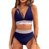RITOSTA Costume da Bagno Donna a Vita Alta Due Pezzi Sexy Bikini Mare con Coulisse Costumi Push up Imbottito Scollo a V Reggiseno Swimwear Abiti da Spiaggia Tankini Estiva Beachwear (Marina,S)