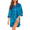 Vlazom Camicia da Notte Donna Raso con Bottoni a Maniche Lunga Camicione Invernale Elegante，Lago Blu，M