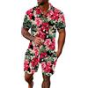 Generico Uomo Hawaiana Camicia Pantaloncini 2 Pezzi Set Camicie a Maniche Corte e Pantaloncini con Stampa Tropicali Casual Estive Completi Elegante Abbigliamento da Spiaggia Vacanza
