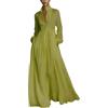Generic Vestito Lungo Elegante in Lino e Cotone per Donna, con Patchwork, Camicia a Maniche Lunghe, Colletto Stretto, con Tasche, Colore Solido, Vestito Estivo da Spiaggia, Formale per Cerimonie Estive, Verde