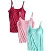Jamron Donna 3 Pezzi Basic Canotta con Reggiseno Incorporato Canottiere Imbottita Regolabile con Spalla Stretta Borgogna + Verde + Rosa-1 XXL