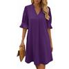 Cicy Bell Abito Estivo da Donna con Scollo a V e Volant, Lunghezza al Ginocchio, per Il Tempo Libero, Tinta Unita, Casual, Viola., S