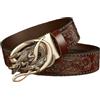 OBASDFD Cintura Da Uomo In Pelle Con Cricchetto, Stile Western Con Stampa Floreale, Fibbia Automatica Regolabile In Coccodrillo Inciso(Brown,115cm/waist:38~40)