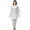 Vrnda Kurta Donna Cotone Bianco Tunica Lunga Etnica Indiana Ricamo Chikankari di Lucknow Fatto a Mano Manica 3/4 Scollo a V Estiva Bollywood Casual, Bianco, Taglia L