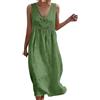 Generico Vestiti in Lino Donna Abiti Taglie Forti Estivi Donna Scollo a V Senza Maniche Lungo Abito Comodo Casual Vestiti Lunghi Donne Mare Vestito Cotone Leggero Elegante Curvy Prendisole Da Spiaggia Dress