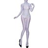 YiZYiF Lingerie da Donna Lucido Manica Lunga Body Intero Collant Trasparente Crotchless Bodysuit Stretch Sexy Pigiama Bodystocking Bianco XL