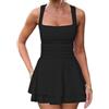 Generico Vestito Donna Elegante Corto - Square Neck Waist Pleated Mini Dre with a Short Hemline Abito Curvy Vestiti Bianco Da Discoteca Abiti a Pieghe Casual Vita Alta Line Aderente Per Cocktail Sera Festa