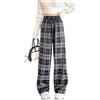Veryin Pantaloni Scozzesi Donna Larghi Y2k Wide Leg Pants Vita Alta con Tasche Baggy Coulisse Regolabile Casual Comodi