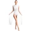 Freebily Abito da Ballo Latino Lirico Contemporaneo Donna Strass Leotards da Danza Classica Moderna Ballerina Senza Maniche Vestito da Danza Samba Rumba Salsa Ginnastica Bianco C XL
