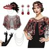 Generico 5 Pezzi Vestiti Anni 20 Costume Accessori Anni 20 Donna Costume Carnevale Donna con Guanti Cerchietto Collana Orecchini Bracciale Scialle per la Festa di Carnevale di Danza