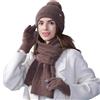 Wokuaile Cappelli Sciarpa con Guanti Touchscreen per Donne, Set Maglia Berretto con Foderato in Pile Elasticità Guanti Lungo Sciarpe Caffè Marrone