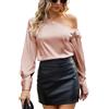 VIDUSSA Top da donna in seta con spalle scoperte, casual, a maniche corte, scollo asimmetrico, camicetta satinata, a maniche lunghe, rosa, media, Maglia manica lunga rosa, M