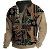 oneforus Uomo Maglietta con Bottoni con Colletto retrò Felpa a Maniche Lunghe con Stampa Indiana Nativa Americana Camicia Henley con Effetto distorsione Top Pullover da Motociclista