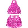 Freebily Vestito da Ballo Bambina Latino Americano Abito da Ballo Paillettes Tutu Crop Top con Gonna di Danza Classica Halter Vestito da Pattinaggio Jazz Salsa Rumba Samba Rosa 3-4 Anni