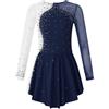 Freebily Abito da Pattinaggio Artistico Bambina Strass Leotards da Ginnastica Vestito da Danza Classica Moderna a Maniche Lunghe Vestito Ballerina Ballo Latino Dancewear Blu Scuro 13-14 Anni