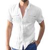 Xmiral Camicia da Uomo Casual in Tinta Unita con Doppia Tasca Maniche Corte Camicia Elegante con Colletto rovesciato e Bottoni Camicie per Gemelli