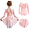 Arshiner Vestito da Balletto per Ragazze in Cotone Body da Danza a Maniche Lunghe Vestito da Ballo per Bambini Body da Ballo per Bambini con Paillettes Gonna da Balletto Rosa 3-4 Anni