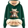 Generico Maglione natalizio-Felpa con cappuccio da donna con motivo bovino altopiano - Morbida felpa cappuccio fodera in orsacchiotto stampa animali | morbida Sherpa per l'inverno