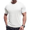 Muscle Cmdr Maglia Maglie A Maniche Corte da Uomo con Collo Grandad, Casual Slim Henley Maglietta Bianca XL