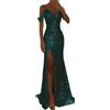Generico Vestito da Cerimonia Donna Maxi Abiti Lungo Spalle Scoperte Sexy Vestito Cocktail con Spacco Elegante Abito da Sera Linea ad A Formale Vestit da Damigella d'Onore per Festa Partito Banchetto