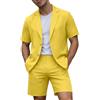 Generico Abito Uomo Elegante Completo 2 Pezzi con Blazer Maniche Corta Leggero e Pantaloncini Baggy Abiti da Cerimonia Estivo Casual per Matrimonio Lavoro Ufficio Uscire Festa,