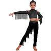Kaerm Ragazze Vestito da Ballo Latino Tango con Frange Nappe Nero 7-8 Anni