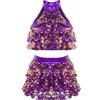 Freebily Vestito da Ballo Bambina Latino Americano Abito da Ballo Paillettes Tutu Crop Top con Gonna di Danza Classica Halter Vestito da Pattinaggio Jazz Salsa Rumba Samba