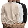 Ficerd Confezione da 3 Magliette a Collo Alto da Uomo Taglie Forti, Magliette a Maniche Lunghe in Cotone, Maglietta Ampia(Nero, Bianco, Albicocca,3XL)