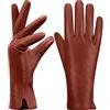 MGGMOKAY Guanti invernali donna pelle touchscreen,rosso-marrone,L