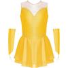 Oyolan - Vestito da Pattinaggio Artistico con Strass per Bambine, per Danza, Ginnastica, con Brillantini, Costume da Ballo, 5-16 Anni, giallo, 15-16 Anni
