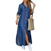 Onsoyours Estivi Donna Taglie Forti Estate Vestiti Casual Eleganti Corti Manica Corta V-Collo Cotone E Lino T-Shirt Maxi Vestiti Camicia Abit Blu XL