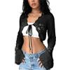 CAZSTYK Trendy Scollo a V Wrap Donne ' s Morbido Crochet Cravatta Anteriore Cardigan Corto Maglia Coprispalle Estati Spiaggia Coprispalle Top Scollo a V Wrap Top Morbido Crochet Cardigan, Nero , S