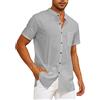 Yutdeng Camicie da Uomo Estate Casual Traspirante Maniche Corte Tinta Unita Camicia da Spiaggia in Cotone e Lino Classico Top Semplice Sciolto Camicie con Risvolto Abbottonato Grigio L