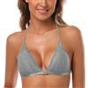 SHEKINI - Reggiseno in pizzo senza ferretto con imbottitura per donna, bralette a triangolo, reggiseni con chiusura anteriore per donna, sexy, grigio, L