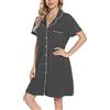 Vlazom Camicia da Notte Donna Estiva con Bottoni, Manica Corta Aperta Davanti, Pigiama Donna Corto, Vestaglie Estive, XXL, Grigio Scuro