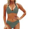 Generico Bikini Donna Mare Due Pezzi Tinte Unite Scollo a V - Costumi da Bagno Donna Bikini Sexy Casual, Beachwear Women Unico Classic Sorgenti Termali Sportiva Surf Verde Militare M