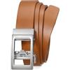 LEACOOLKEY Cintura automatica da donna, in pelle, regolabile, senza fori, per jeans, pantaloni con fibbia scorrevole dorata, larghezza 3 cm, S marrone (fibbia argentata), XL Passt Taillengröße 101-117