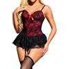 EVELIFE Sexy Lingerie per Le Donne Set di Pizzo Tuta con Calze Strappy Babydoll Biancheria Intima con Reggicalze (Rosso, L)